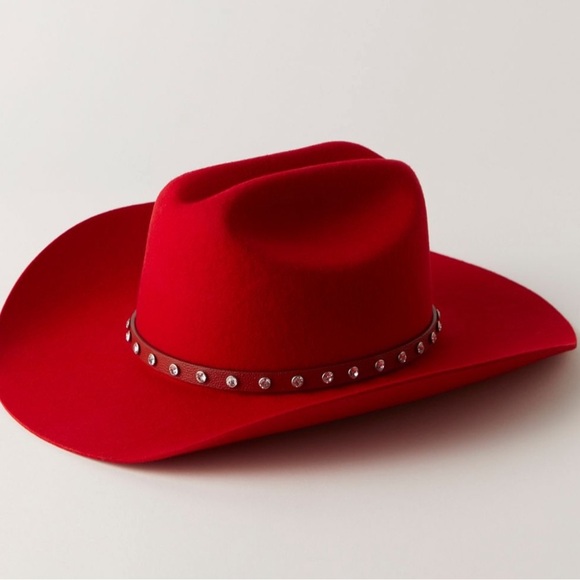 Free People X Wrangler Red Studded Cowboy Hat One Size main image 4